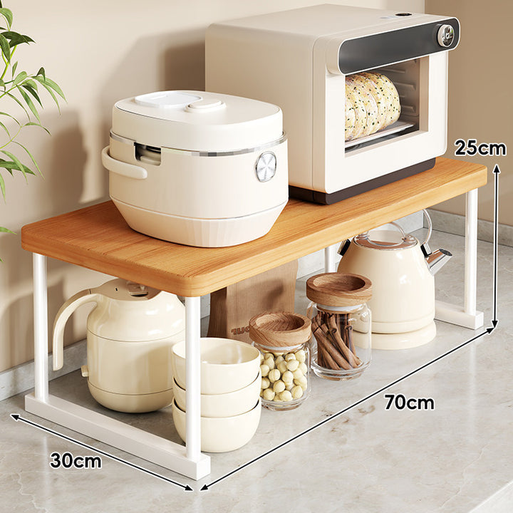 Countertop Appliance Riser Shelf with Wood-Top and Metal Frame
