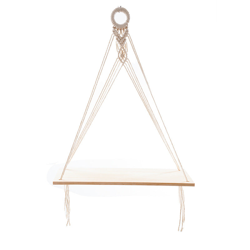 Macramé Floating Shelf with Natural Wooden Accents