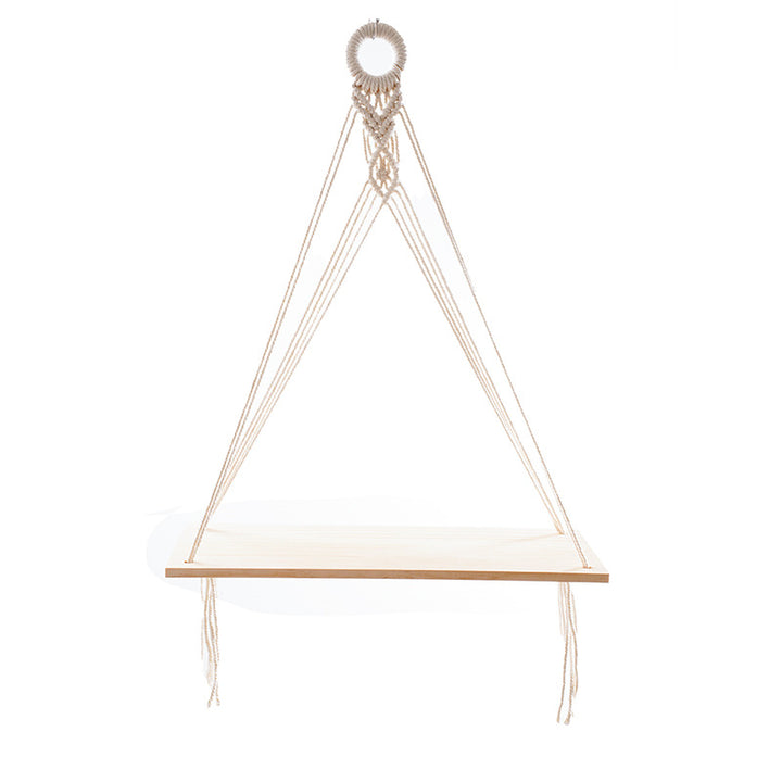 Macramé Floating Shelf with Natural Wooden Accents