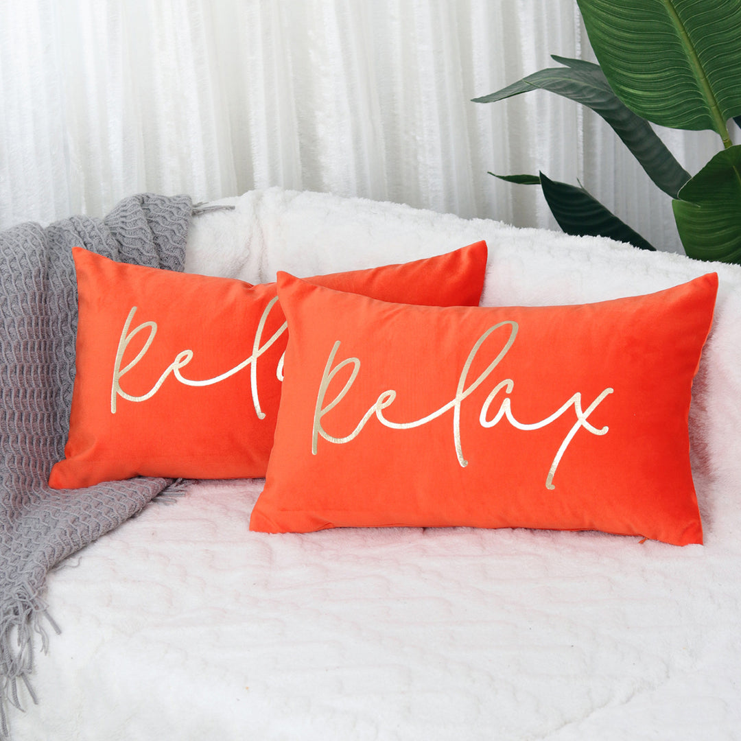 Plush Velvet Rectangular Lumbar Accent Pillow with Metallic Script Embroidery and Hidden Zip