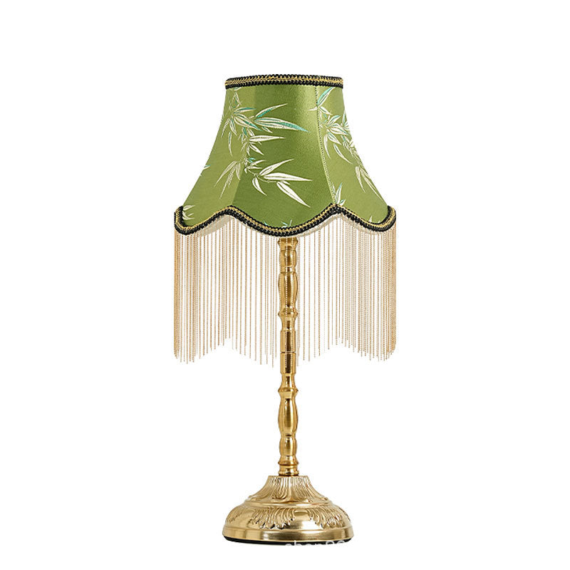 Silk fringed Empire-style table lamp with bead tassel shade