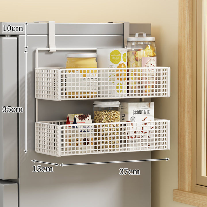 Over-Door Two Tier Metal Mesh Hanging Kitchen Storage Basket Organizer with Hooks
