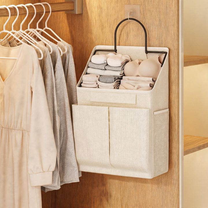 Wall-Mounted Hanging Fabric Storage Bin Organizer with Mesh Side Pocket