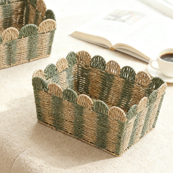 Decorative storage basket made of woven material