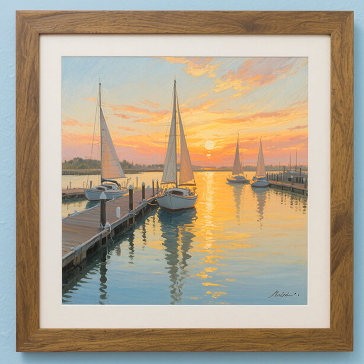 Framed Coastal Sunset Art Display