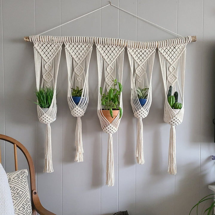 Elegant macramé wall hanging with intricate details