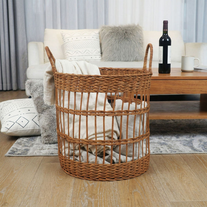 Handcrafted laundry basket made from natural rattan
