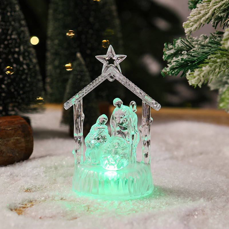 Illuminated Christmas nativity scene with LED effects