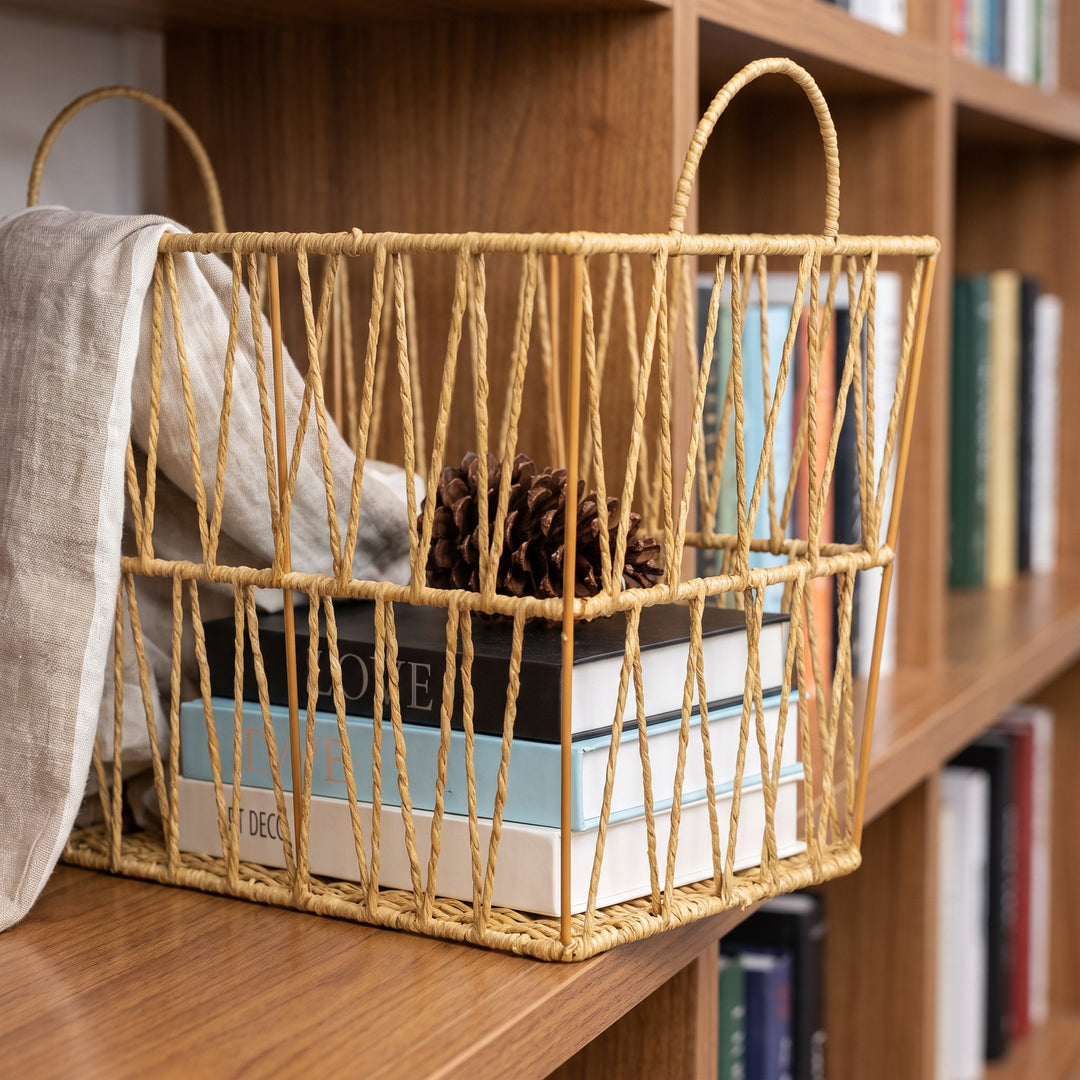 Decorative storage basket made of woven natural material