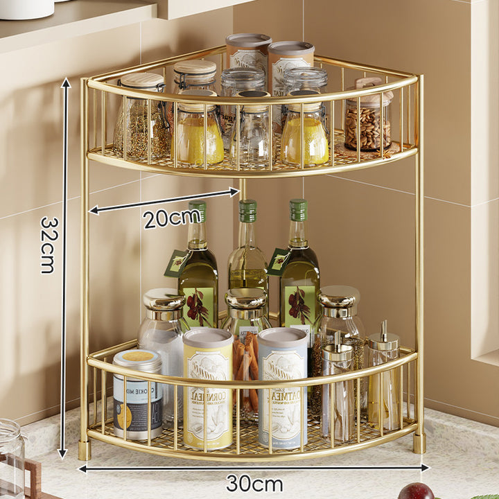 Three-Tier Corner Gold Metal Kitchen Storage Rack