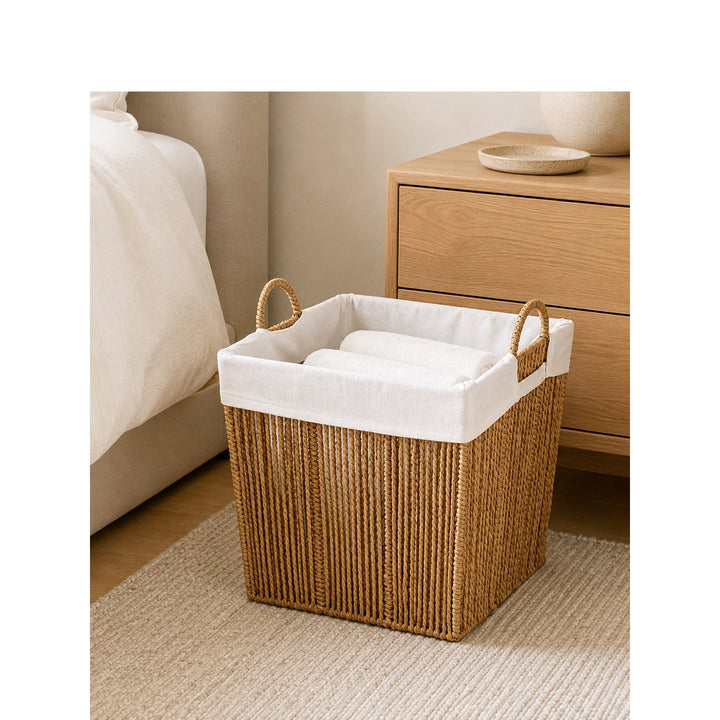 Decorative storage basket with fabric insert