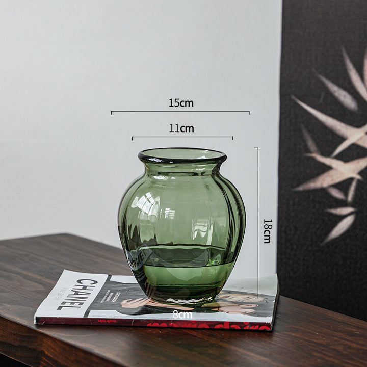 Compact Ribbed Hand-Blown Glass Tabletop Vase