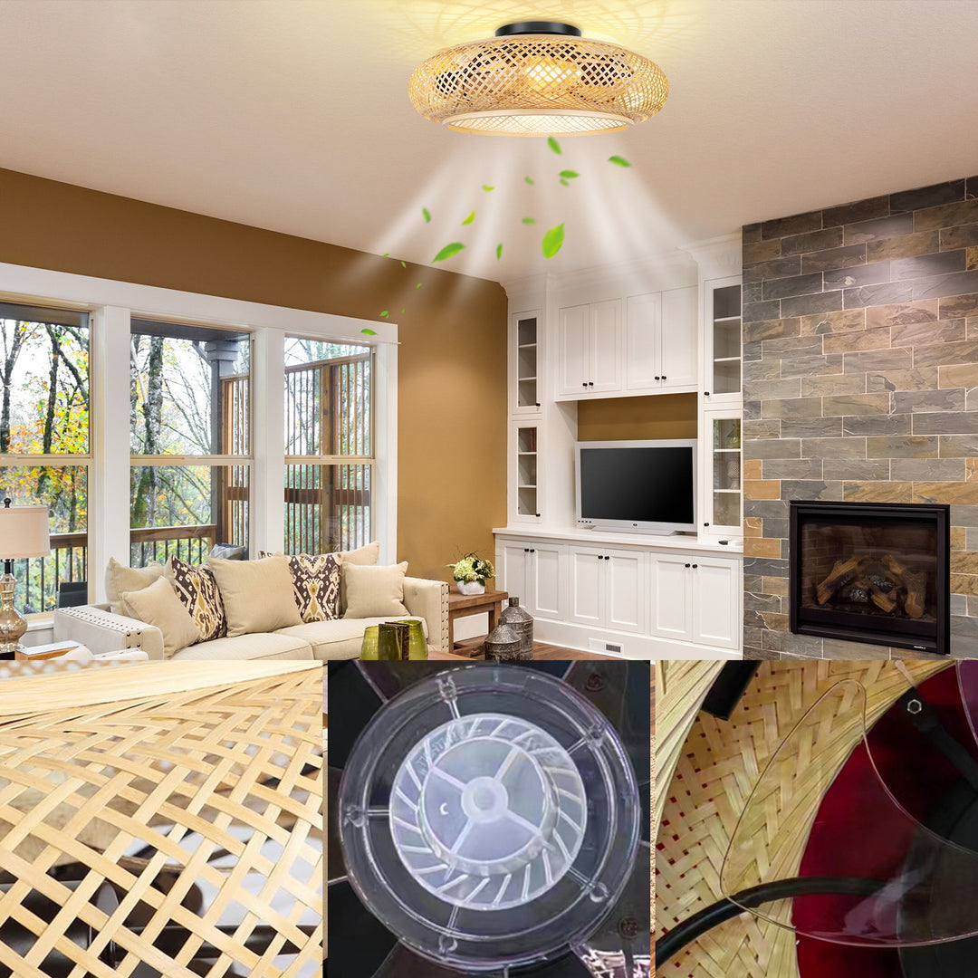 Bamboo fabric ceiling light