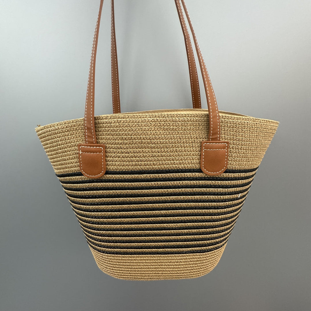 Basket bag with leather handles