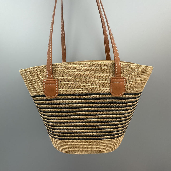 Basket bag with leather handles