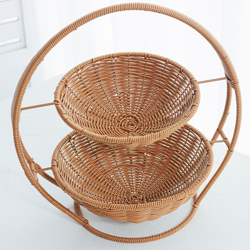 Rustic Two-Tiered Woven Fruit Stand