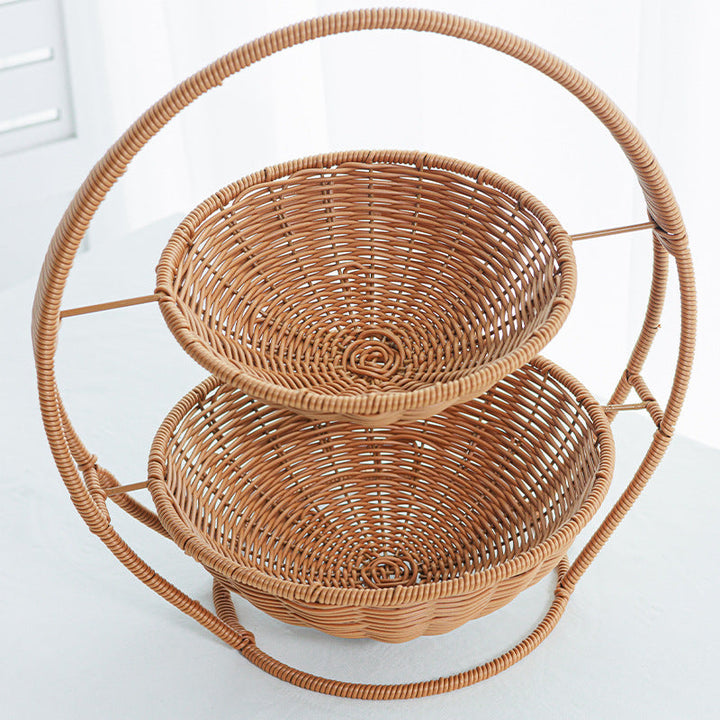 Rustic Two-Tiered Woven Fruit Stand