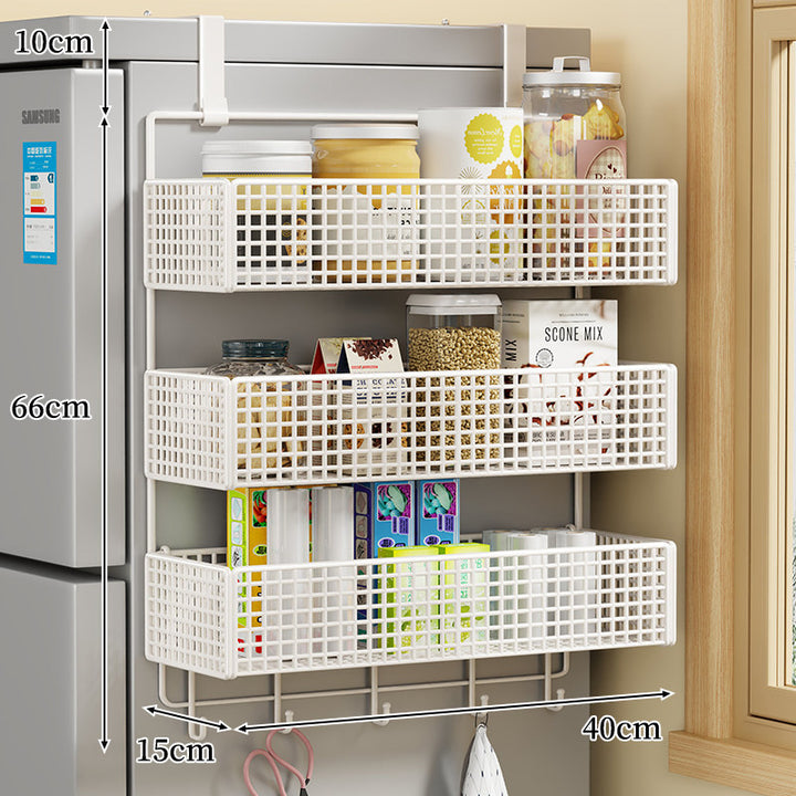 Over-Door Two Tier Metal Mesh Hanging Kitchen Storage Basket Organizer with Hooks