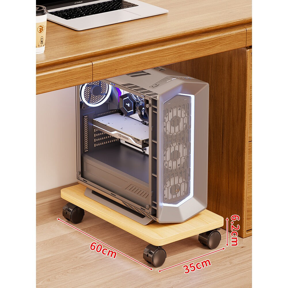 Mobile Under-Desk PC Case Pedestal with Low-Profile Ventilated Platform and Locking Swivel Wheels