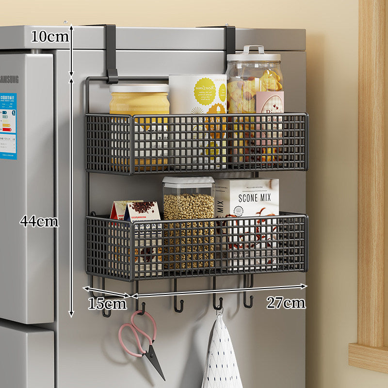 Over-Door Two Tier Metal Mesh Hanging Kitchen Storage Basket Organizer with Hooks