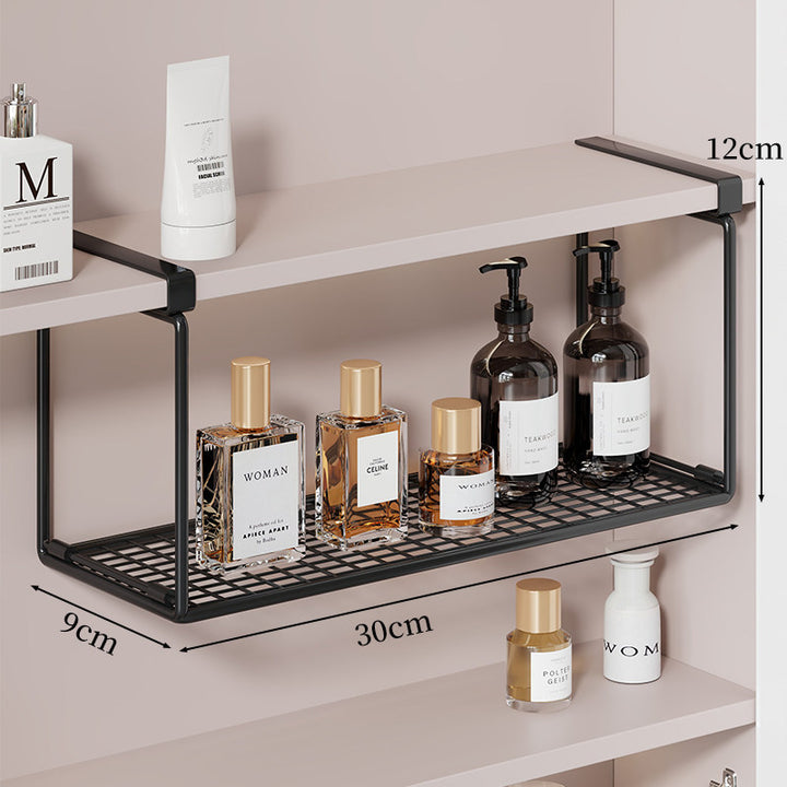 Under-Cabinet Hanging Storage Shelf with Mesh Tray and Clamp Mount