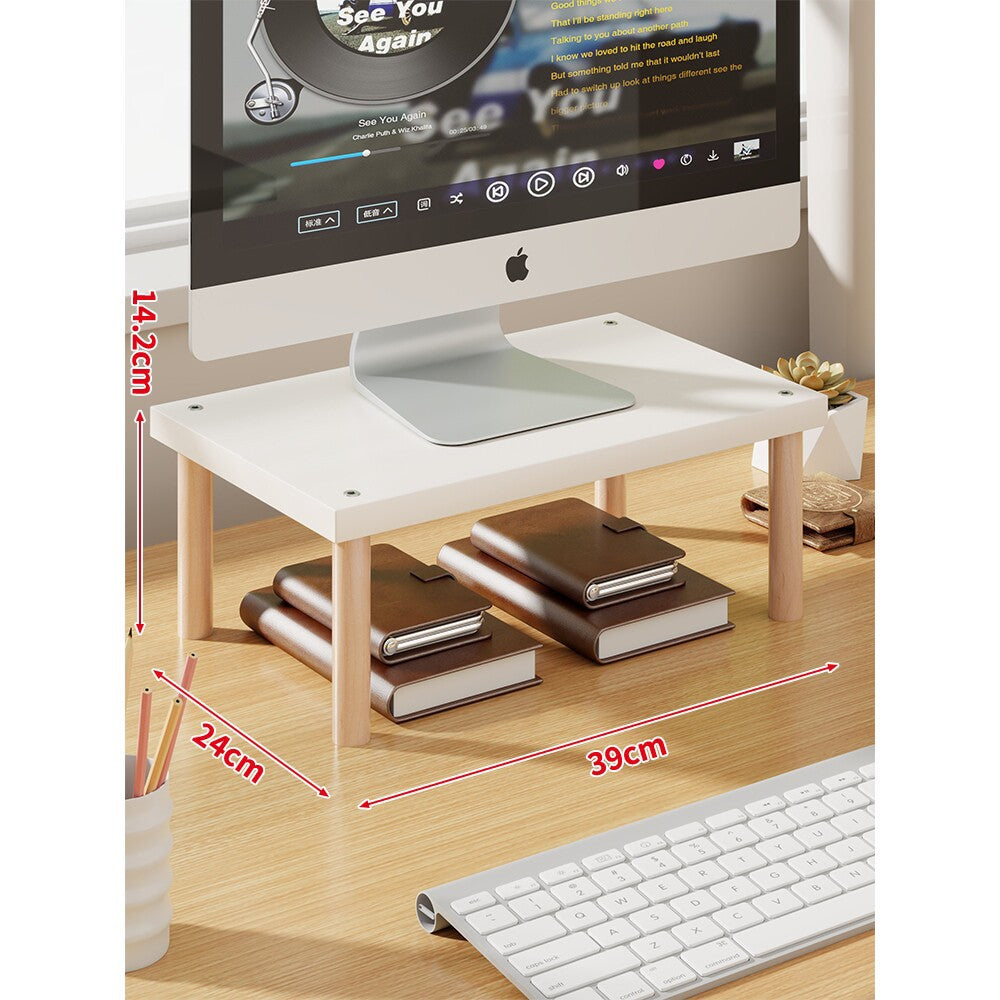 Elevated Wooden-Leg Monitor Riser with Under-Shelf Storage