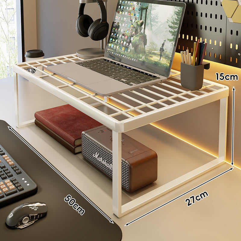 Ventilated Metal Desk Riser Shelf with Open Grid Surface and Under-Storage