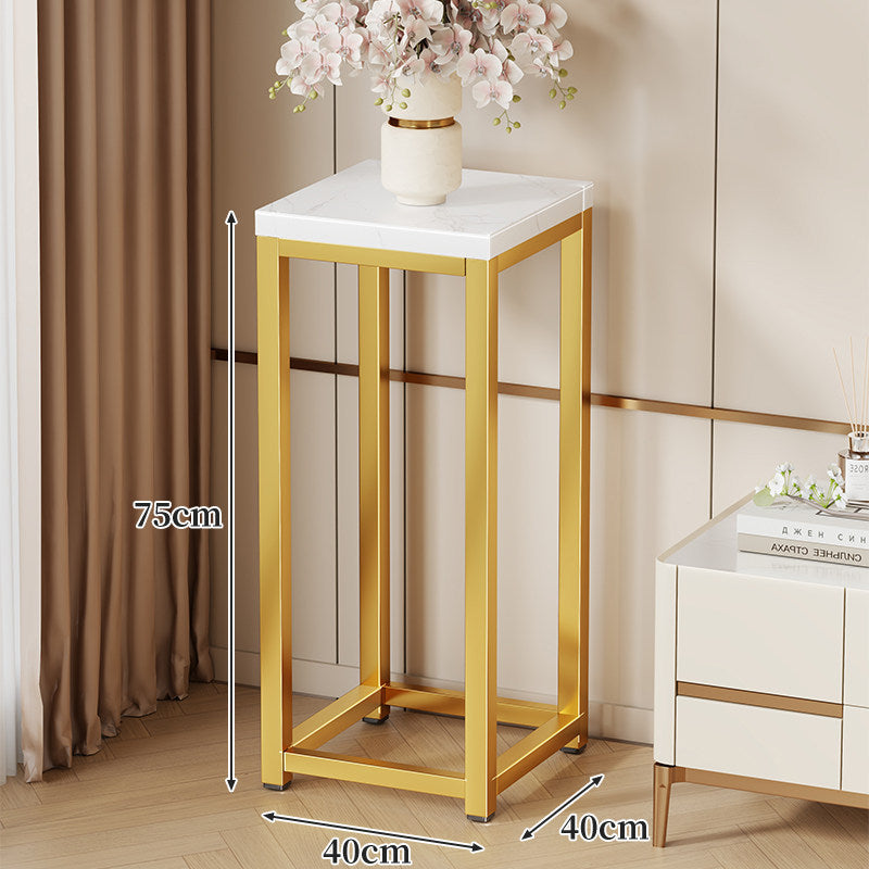 Tall Marble-Top Decorative Plant Pedestal with Slim Metal Frame