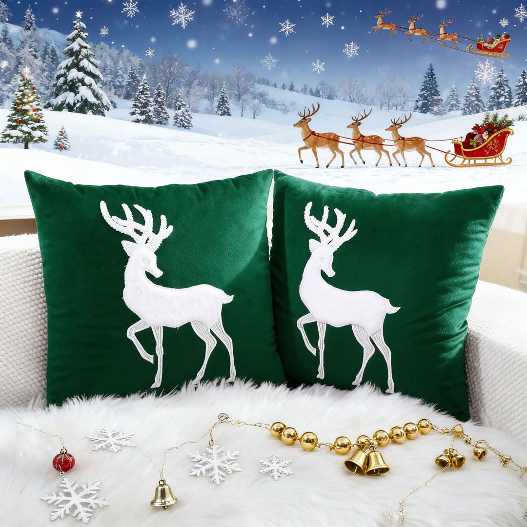 Decorative Holiday Throw Pillow with Deer Silhouette