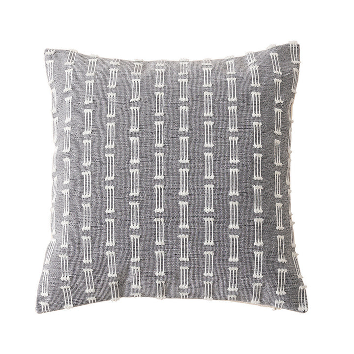 Woven decorative cushion cover with hand-tufted geometric pattern