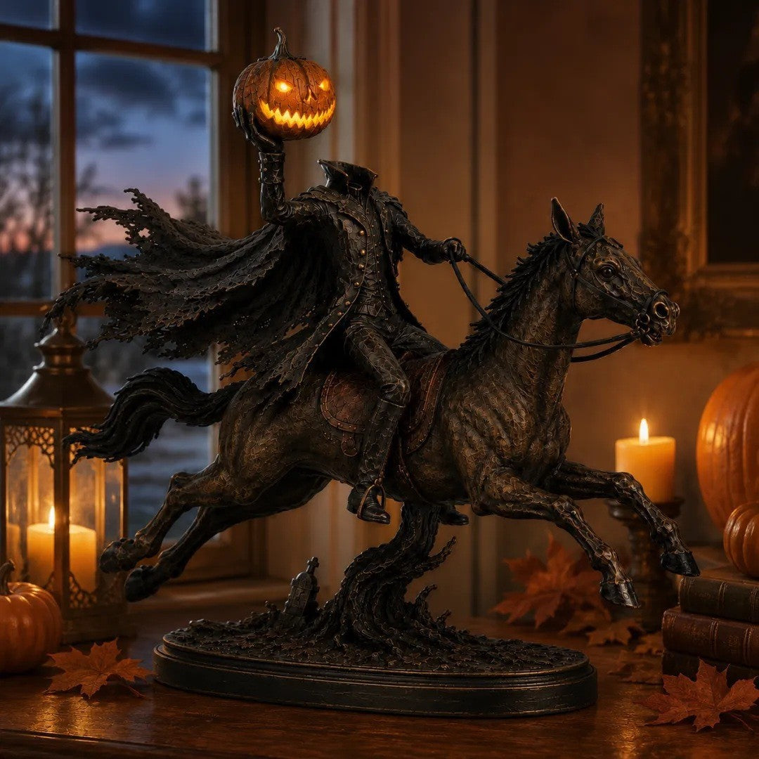Decorative Halloween figure on horse with pumpkin