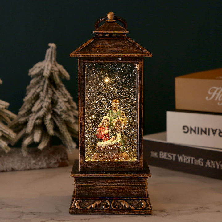 Vintage Christmas lantern with snowman and LED lighting