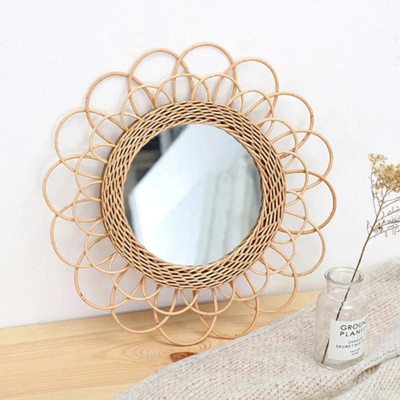 Playful Wall Mirror Made of Rattan
