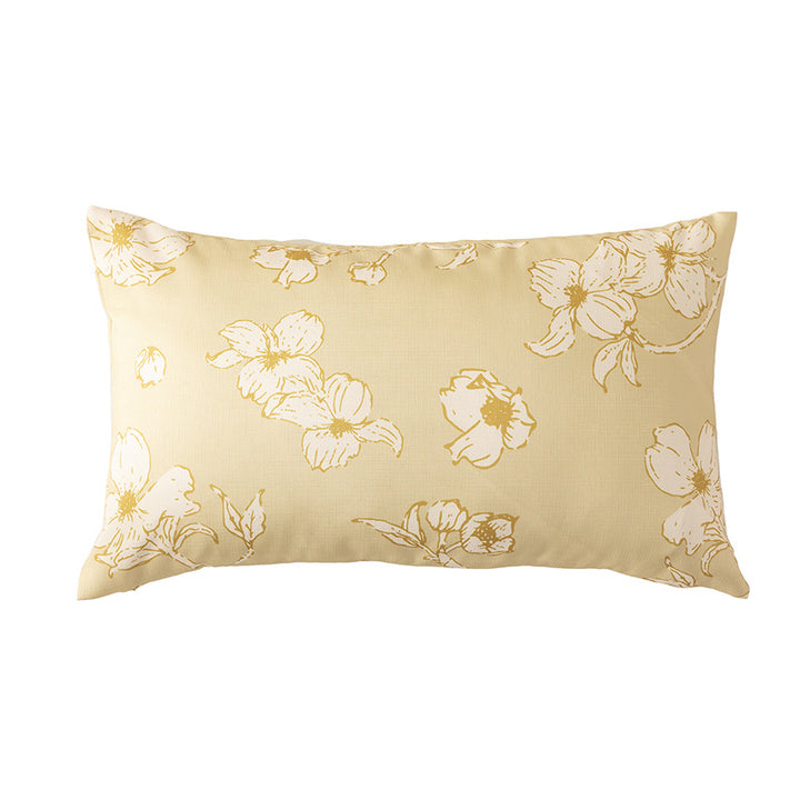 Rectangular decorative cushion with sketchy floral print and fine linen look
