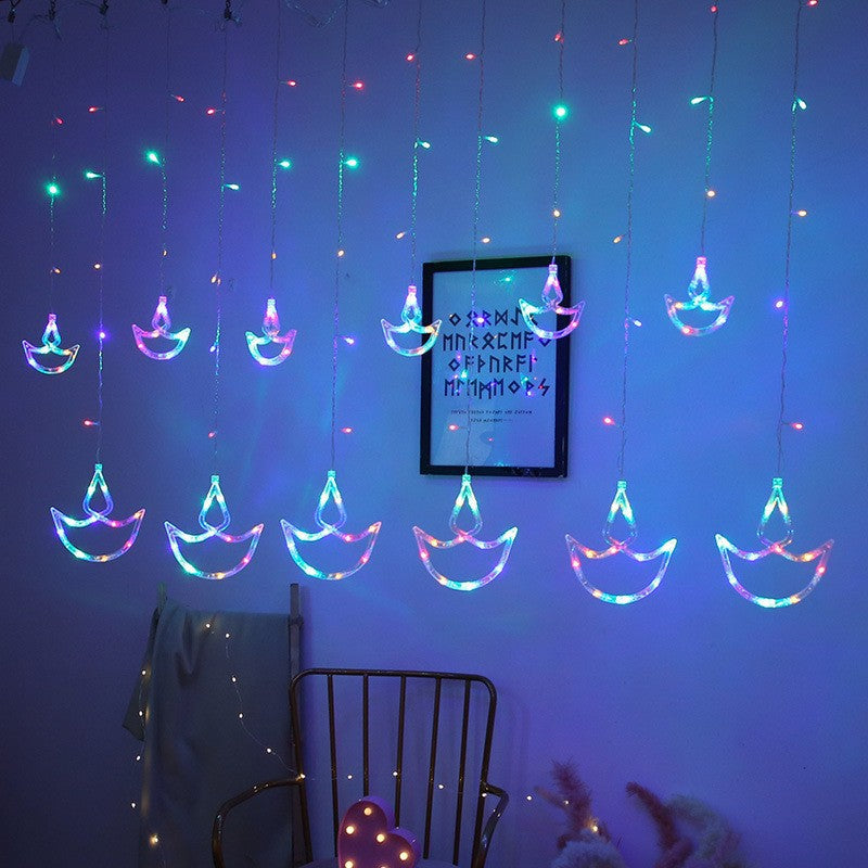 LED Acrylic Hanging Christmas Curtain Light Set with Reindeer Tree Bell and Star Ornaments
