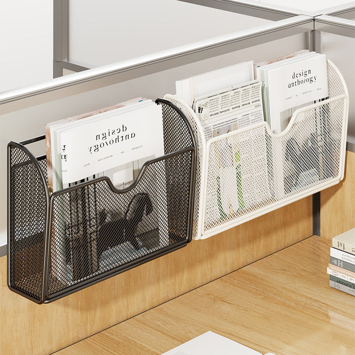 Metal Mesh Partition-Mounted Magazine & File Organizer