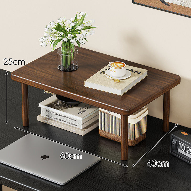 Compact Solid Wood Elevated Desk Display Stand with Under-Shelf Storage and Rounded Leg Design