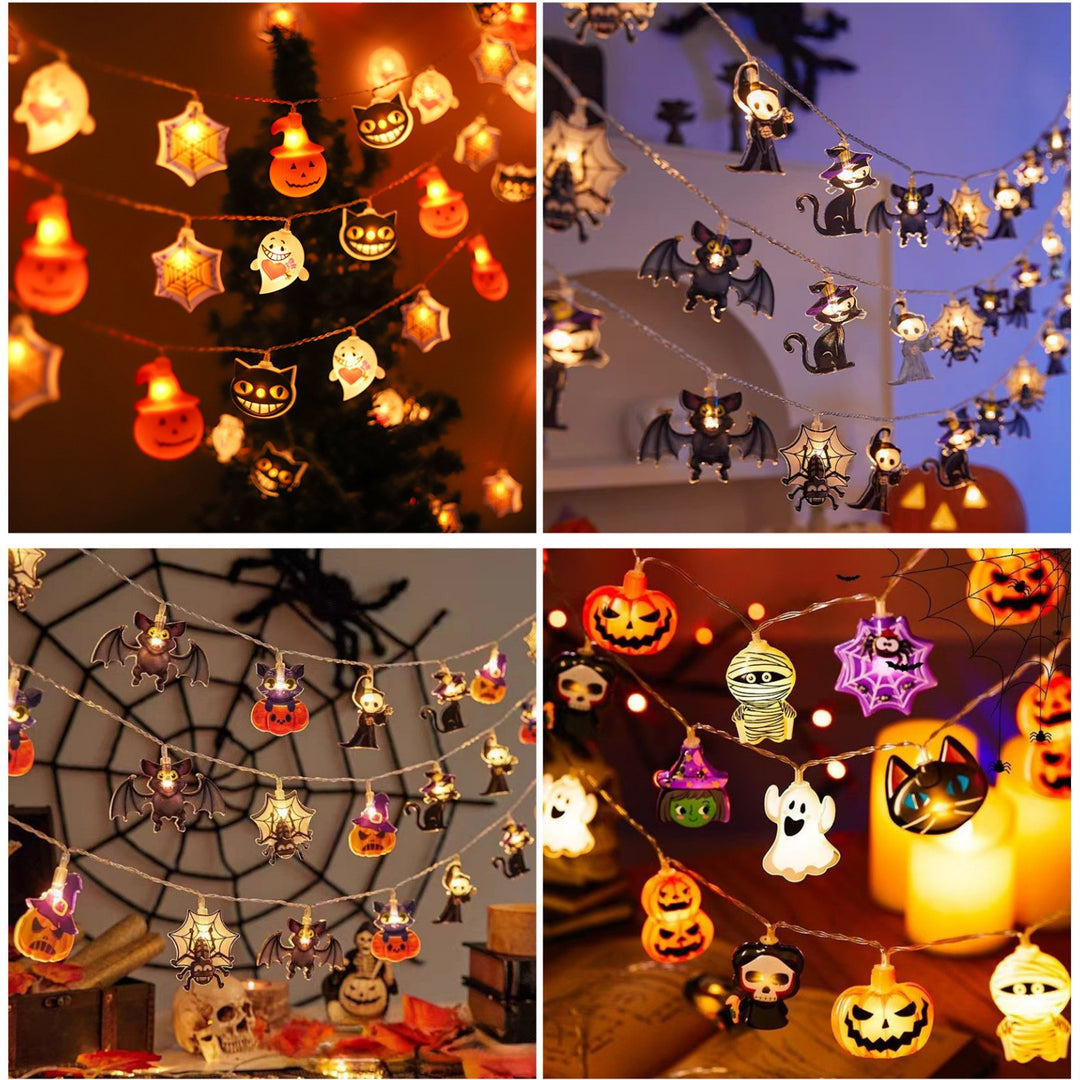Decorative Halloween LED String Lights with Pumpkin, Ghost, Cat and Spider Web Charms