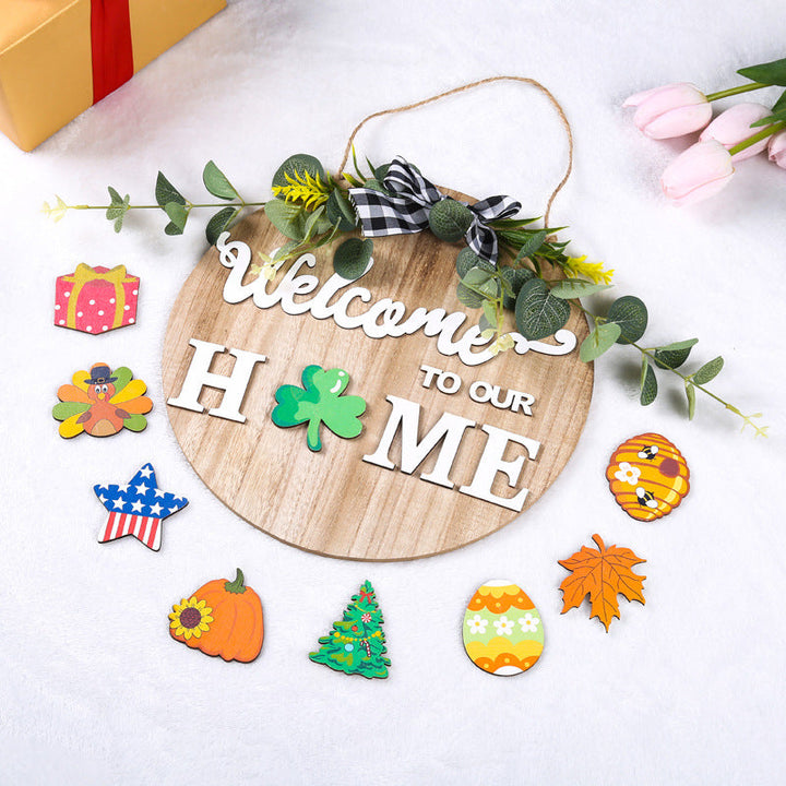 Decorative wooden sign with welcome message