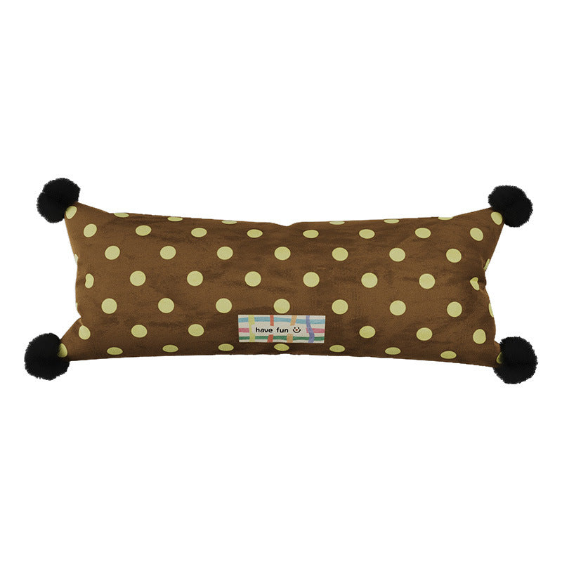 Decorative Polka Dot Lumbar Pillow with Corner Pom-Poms