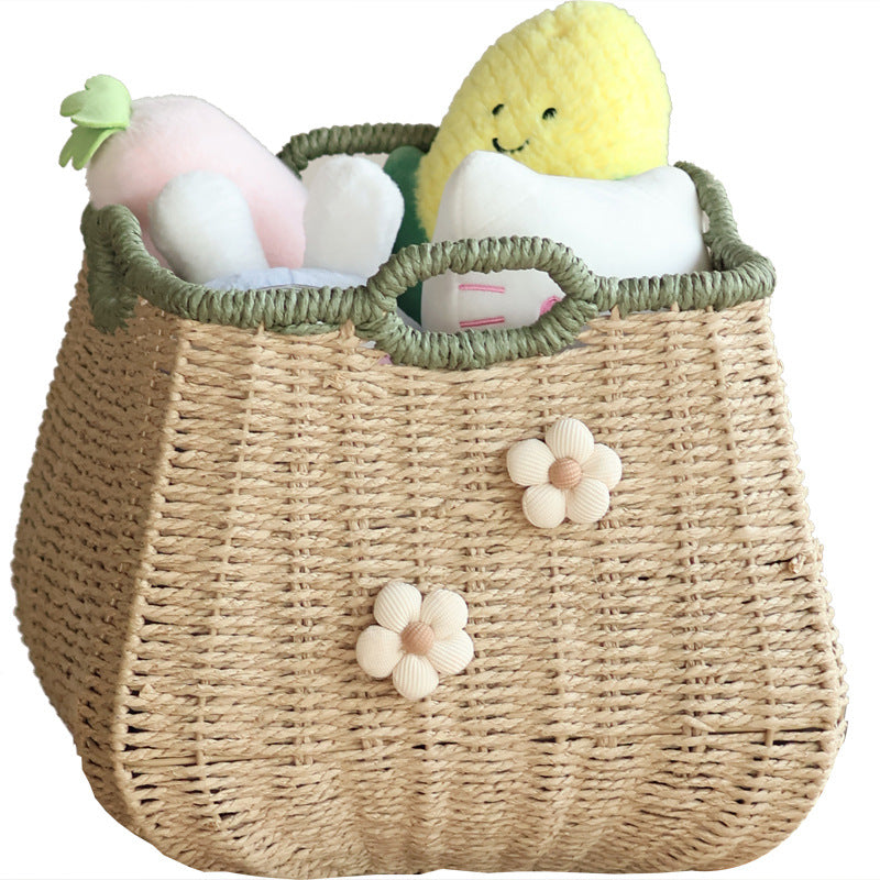 Handcrafted basket with flower appliqué