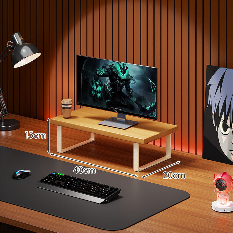 Elevated Solid Wood Ergonomic Monitor Riser Shelf with Metal Frame Stand
