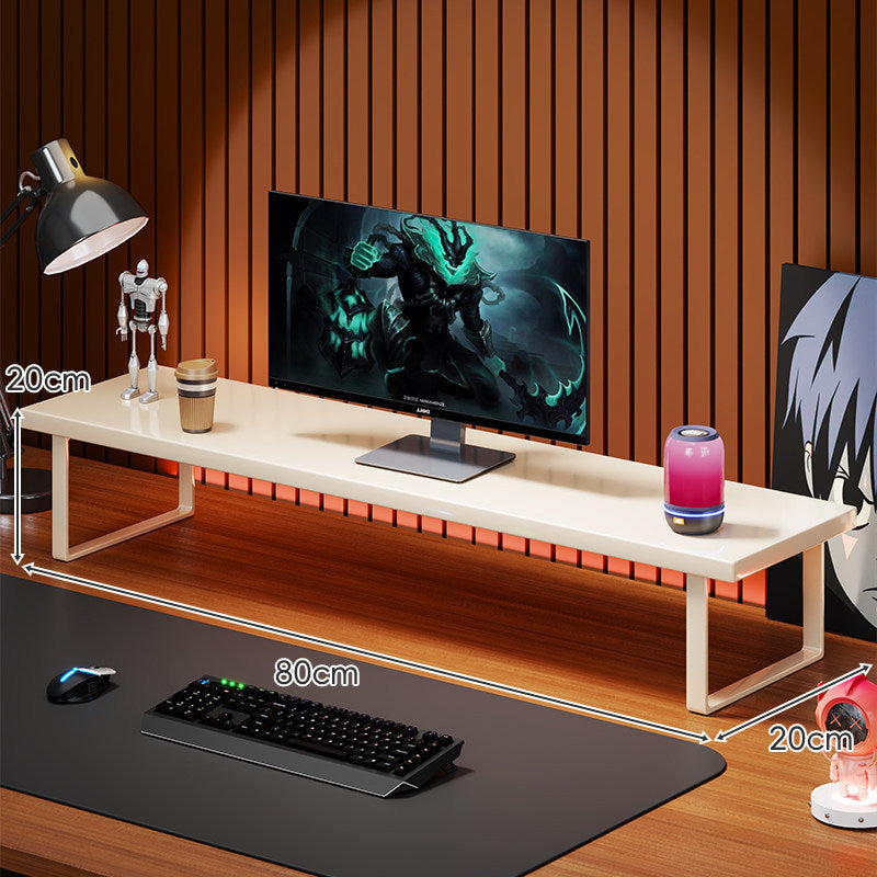 Elevated Wooden Monitor Riser Stand with Metal Bracket Legs and Cable-Friendly Desktop Shelf