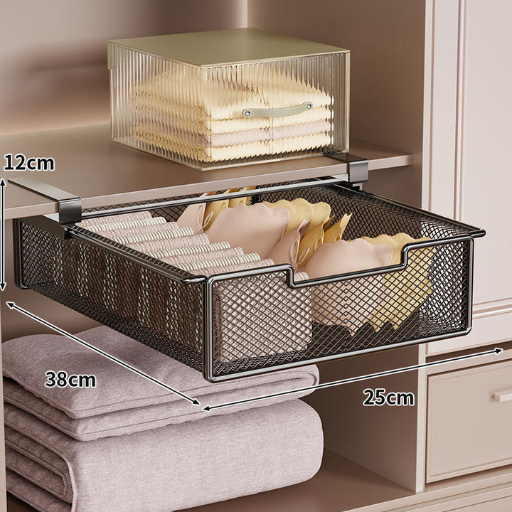 Under-Shelf Sliding Mesh Storage Drawer Organizer for Closet and Wardrobe