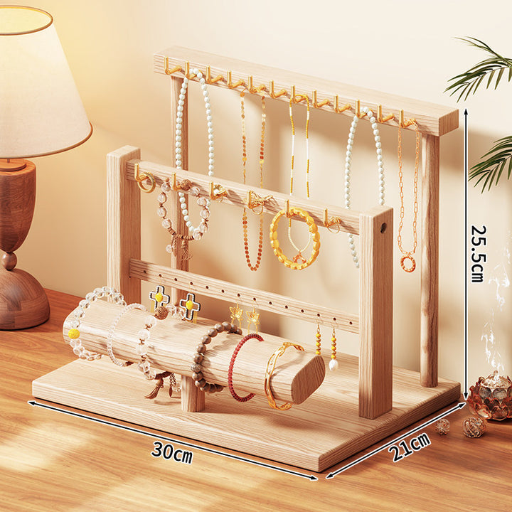 Tiered Wooden Jewelry and Bracelet Display Stand with Felt-Lined Tray