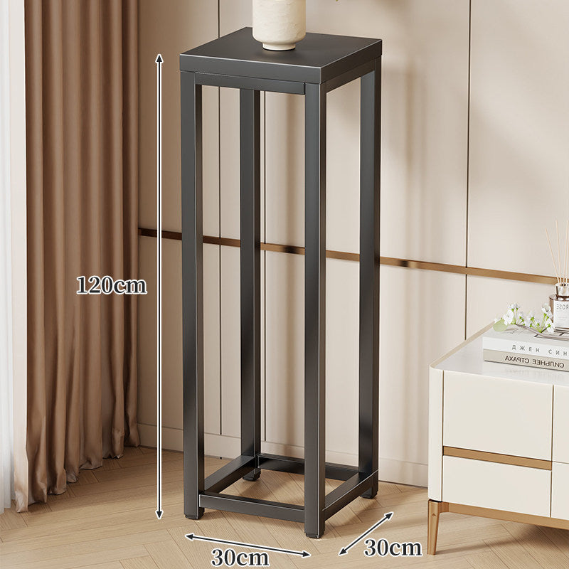 Tall Marble-Top Decorative Plant Pedestal with Slim Metal Frame