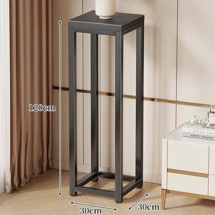 Tall Marble-Top Decorative Plant Pedestal with Slim Metal Frame