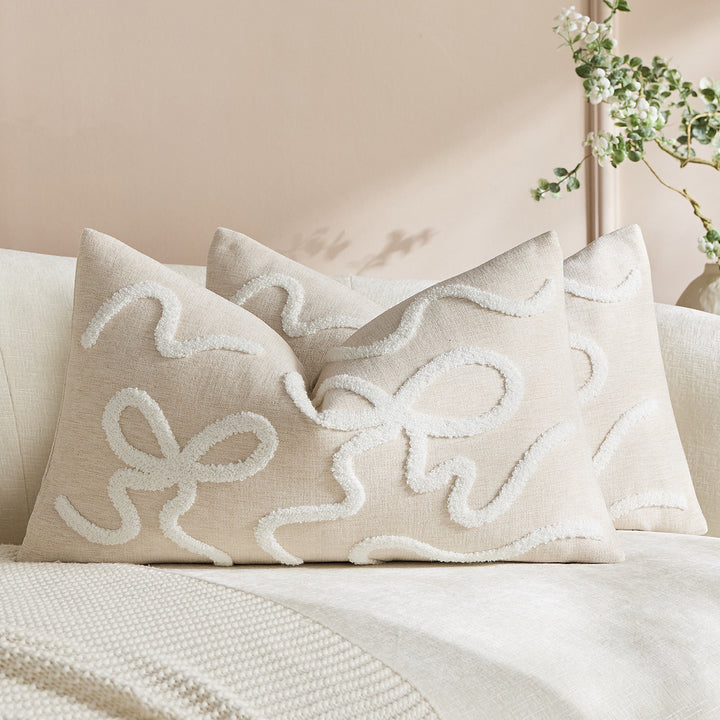 Square Textured Loop-Appliqué Linen-Blend Accent Pillow Cover