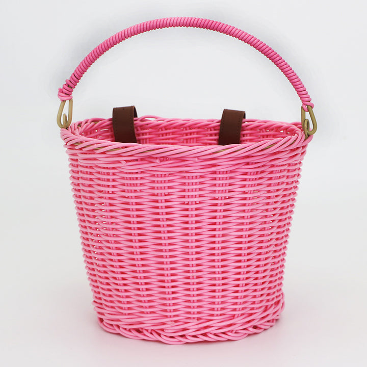 Practical hand basket with leather handles