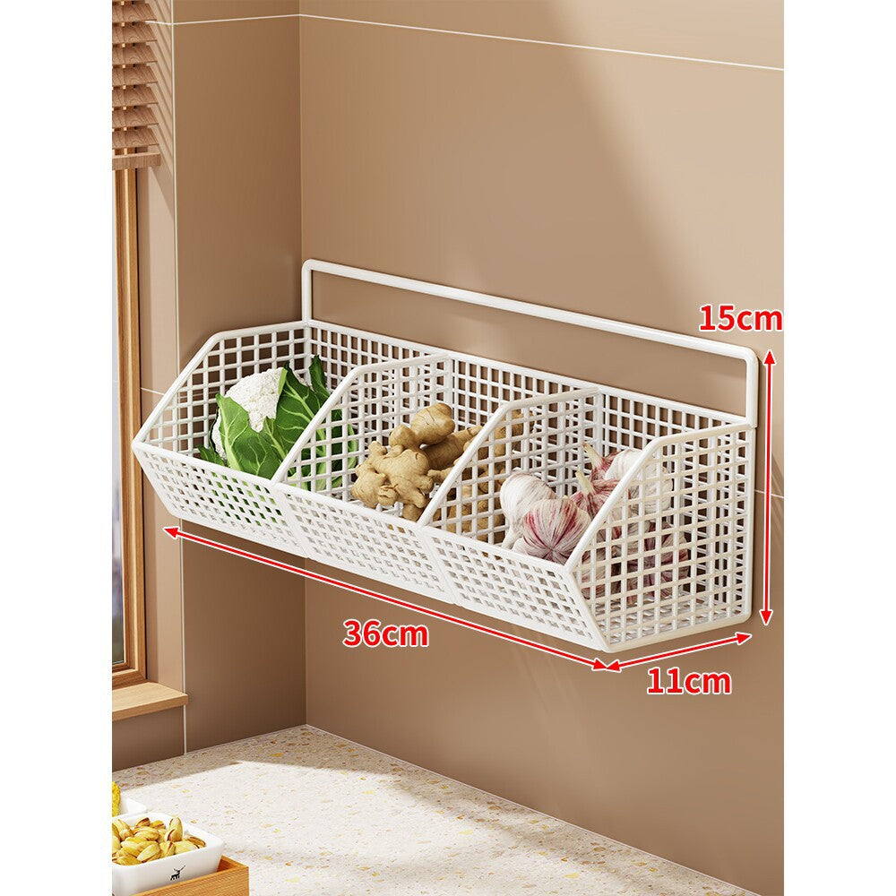 Wall-Mounted Double-Tier Grid Mesh Kitchen Storage Basket Organizer